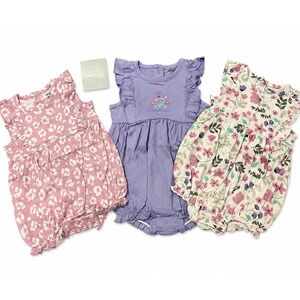 Gerber Onesies Baby Girl Romper Bundle 3-6M Floral Leopard Purple Ruffle Rompers